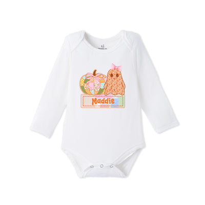 Custom Pumpkin & Ghost Name Bamboo Baby Bodysuit
