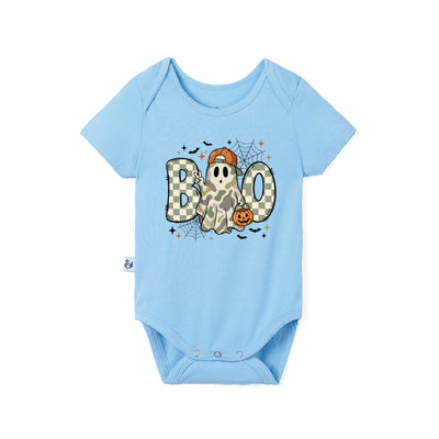 Retro Ghost Bow BOO Halloween Bamboo Baby Bodysuit