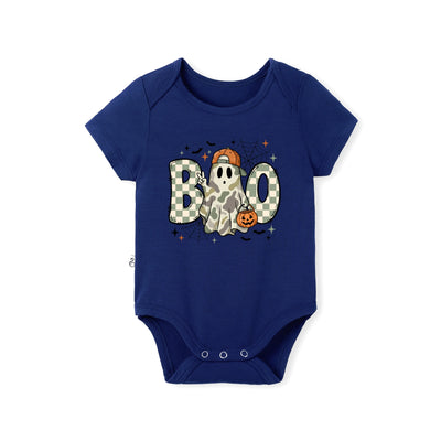 Retro Ghost Bow BOO Halloween Bamboo Baby Bodysuit