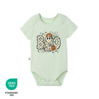 Retro Ghost Bow BOO Halloween Bamboo Baby Bodysuit