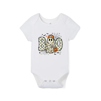 Retro Ghost Bow BOO Halloween Bamboo Baby Bodysuit