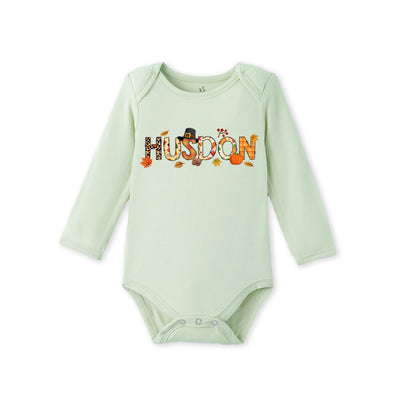 Custom Fall Doodle Name Bamboo Baby Bodysuit