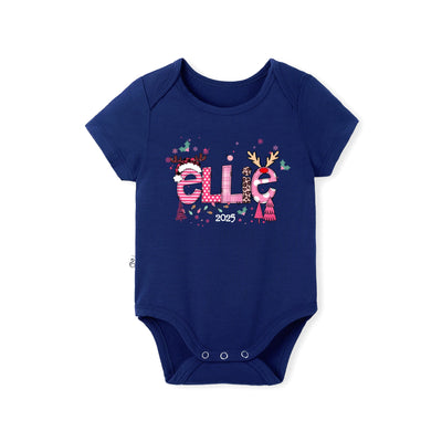 Custom Christmas Doodle Name Baby Bamboo Bodysuit