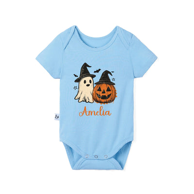 Custom Ghost and Pumpkin Name Bamboo Bodysuit