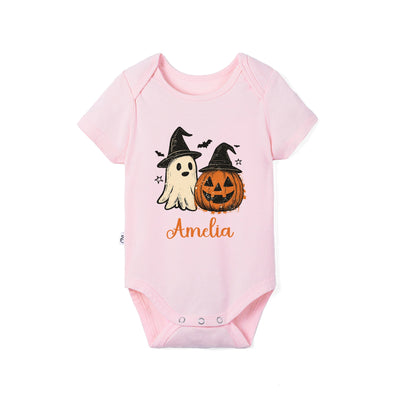 Custom Ghost and Pumpkin Name Bamboo Bodysuit