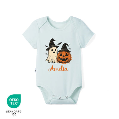 Custom Ghost and Pumpkin Name Bamboo Bodysuit