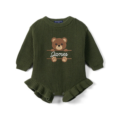Custom Embroidered Bear Knit Baby Romper