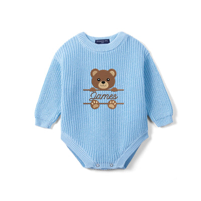 Custom Embroidered Bear Knit Baby Romper