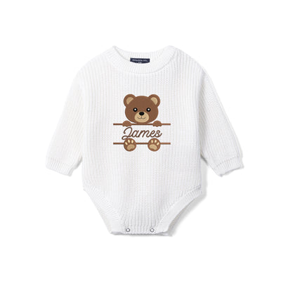 Custom Embroidered Bear Knit Baby Romper