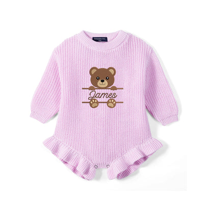Custom Embroidered Bear Knit Baby Romper