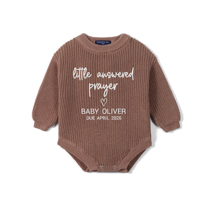 Custom Little Answered Prayer Due Date Baby Knit Romper