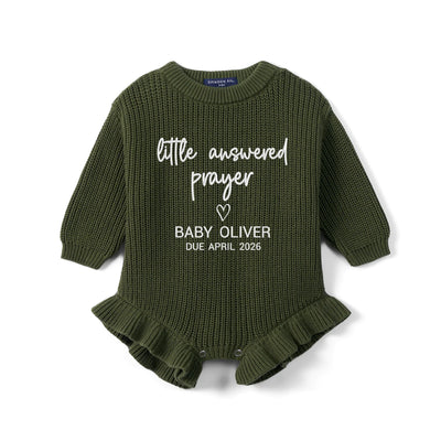Custom Little Answered Prayer Due Date Baby Knit Romper