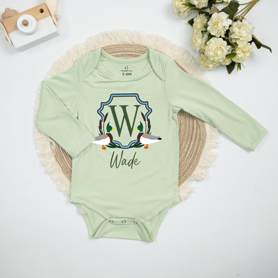 Personalized Mallard Duck Initial Baby Onesie - SwaddleAn
