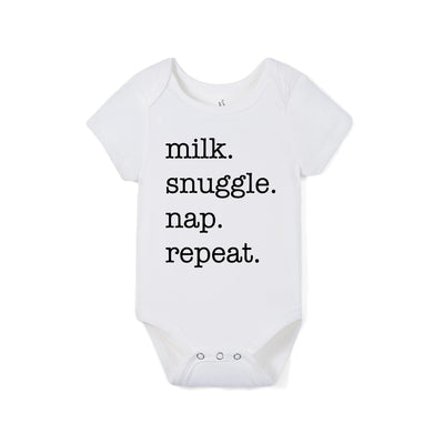 'Milk Snuggle Nap Repeat' Bamboo Baby Bodysuit