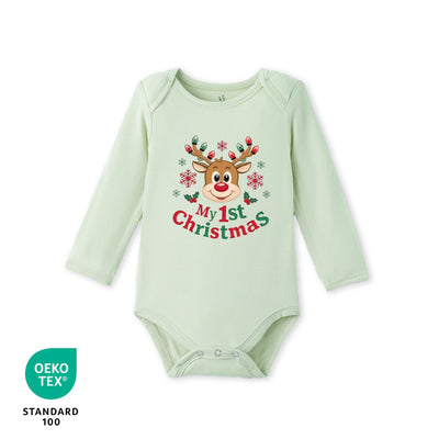 My First Christmas Reindeer Bamboo Baby Onesie