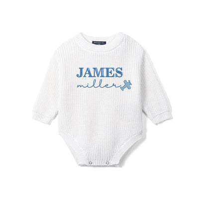 Custom Name Embroidered Flight Baby Knit Romper