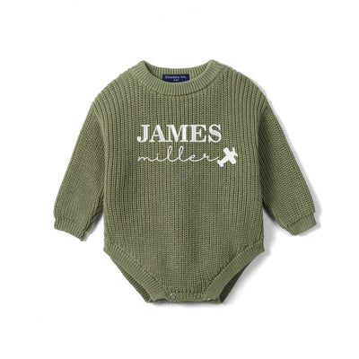 Custom Name Embroidered Flight Baby Knit Romper