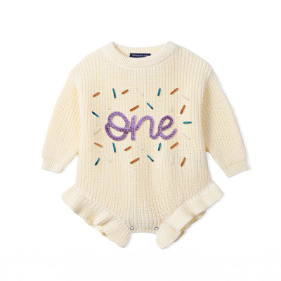 Custom One Birthday Hand Embroidered Baby Romper
