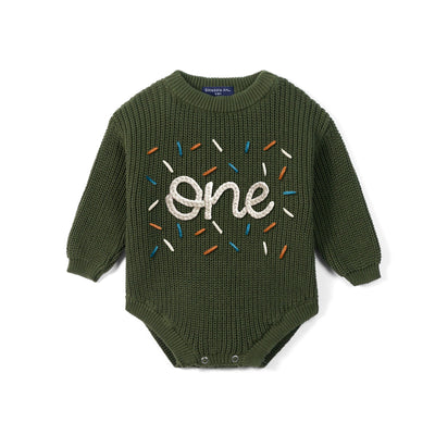 Custom One Birthday Hand Embroidered Baby Romper