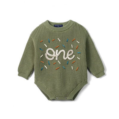 Custom One Birthday Hand Embroidered Baby Romper