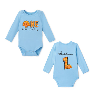 Custom One Little Turkey Name Bamboo Baby Bodysuit