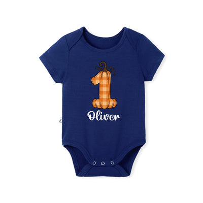 Custom Name Pumpkin First Birthday Bamboo Baby Bodysuit