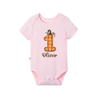 Custom Name Pumpkin First Birthday Bamboo Baby Bodysuit