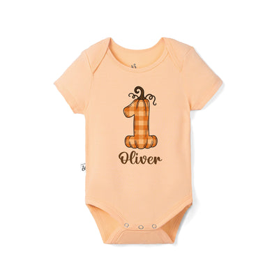 Custom Name Pumpkin First Birthday Bamboo Baby Bodysuit