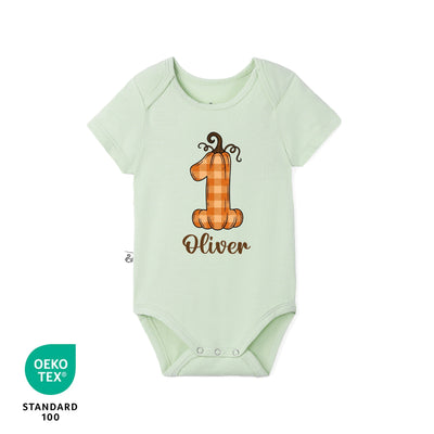 Custom Name Pumpkin First Birthday Bamboo Baby Bodysuit