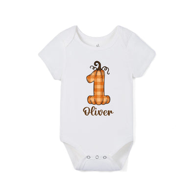 Custom Name Pumpkin First Birthday Bamboo Baby Bodysuit