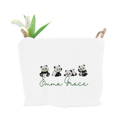 Custom Name Panda Knit Baby Blanket