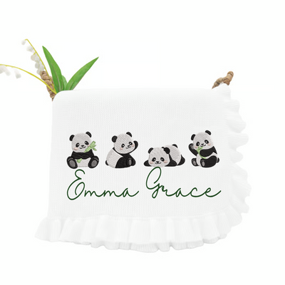 Custom Name Panda Knit Baby Blanket