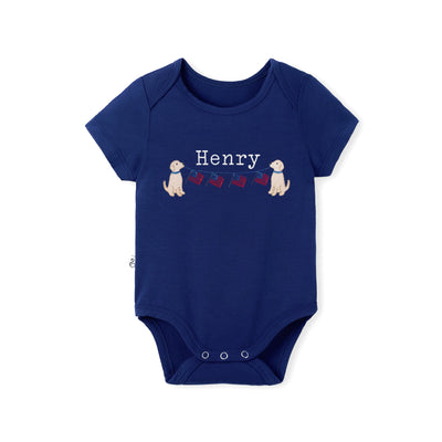 Custom Golden Retriever USA Flag Embroidered Bamboo Baby Bodysuit