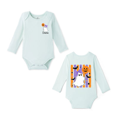Custom Girl Ghost with Pumpkin Balloon Bamboo Baby Bodysuit