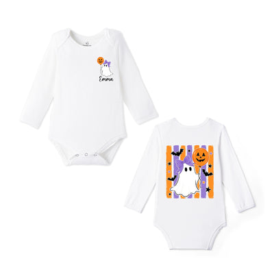 Custom Girl Ghost with Pumpkin Balloon Bamboo Baby Bodysuit