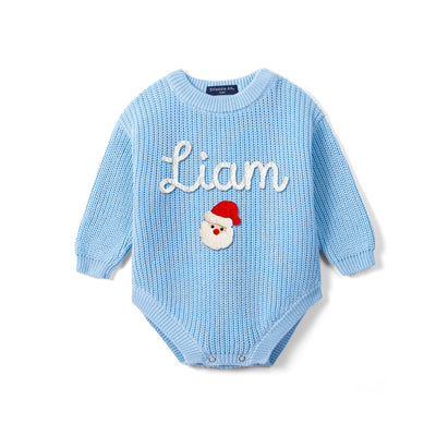 Custom Hand Embroidered Santa Claus Baby Romper