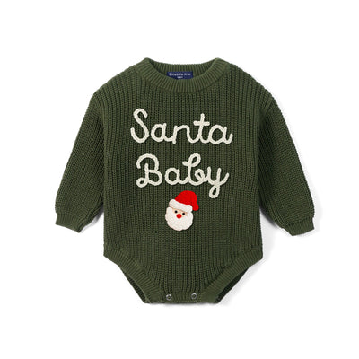Custom Hand Embroidered Santa Claus Baby Romper