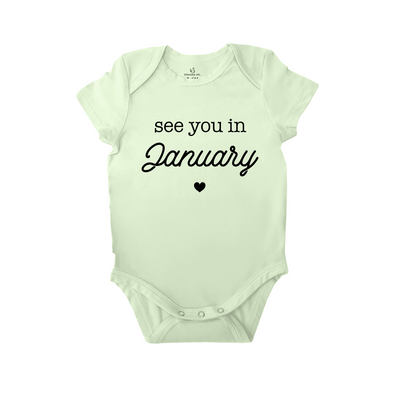 'See You in January' Bamboo Baby Bodysuit | Pregnancy Announcement Onesie SwaddleAn