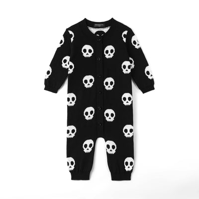Skull Halloween Baby Knit Button Romper