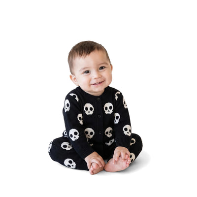 Skull Halloween Baby Knit Button Romper