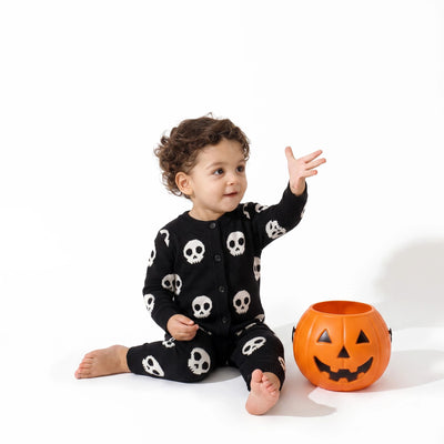 Skull Halloween Baby Knit Button Romper