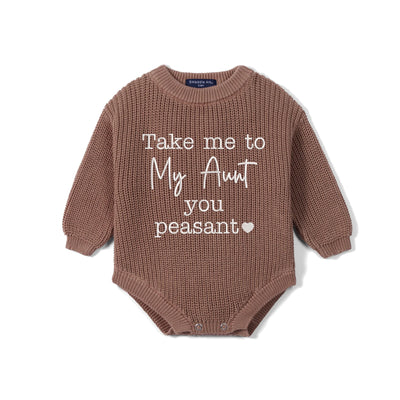 Embroidered 'Take Me To My Aunt' Knit Baby Romper