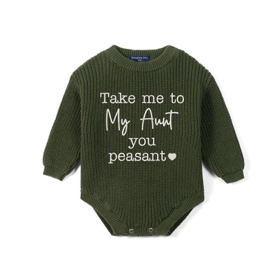 Embroidered 'Take Me To My Aunt' Knit Baby Romper