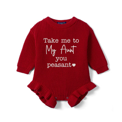 Embroidered 'Take Me To My Aunt' Knit Baby Romper