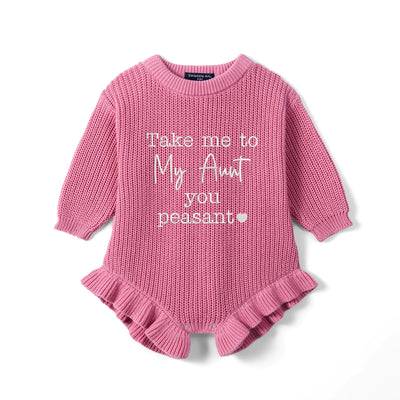 Embroidered 'Take Me To My Aunt' Knit Baby Romper