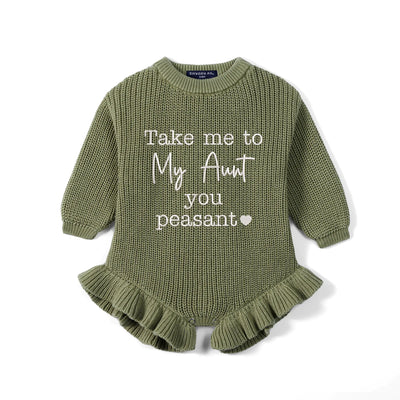 Embroidered 'Take Me To My Aunt' Knit Baby Romper