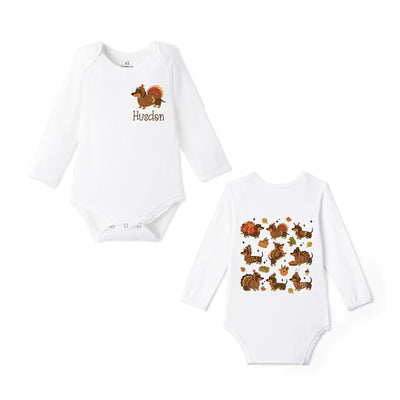 Custom Dachshund Thanksgiving Name Bamboo Baby Bodysuit