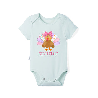 Custom Colorful Turkey Thanksgiving Name Bamboo Baby Bodysuit