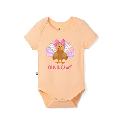 Custom Colorful Turkey Thanksgiving Name Bamboo Baby Bodysuit