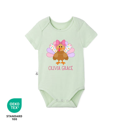 Custom Colorful Turkey Thanksgiving Name Bamboo Baby Bodysuit